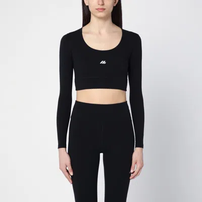 Balenciaga Logo Scoop Neck Cropped Top With Long Sleeves In Black