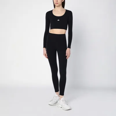 Balenciaga Logo Scoop Neck Cropped Top With Long Sleeves In Black