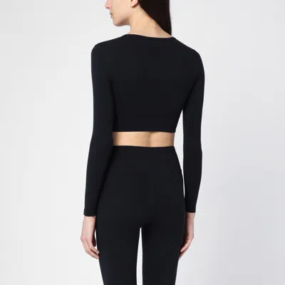 Balenciaga Logo Scoop Neck Cropped Top With Long Sleeves In Black
