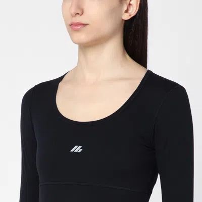 Balenciaga Logo Scoop Neck Cropped Top With Long Sleeves In Black