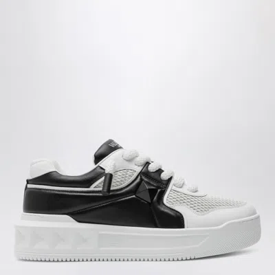 Valentino One Stud Xl Low-top Sneaker In Nappa Leather And Jacquard Toile Iconographe Technical Fabric In White