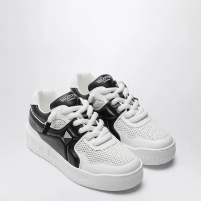 Valentino One Stud Xl Low-top Sneaker In Nappa Leather And Jacquard Toile Iconographe Technical Fabric In White