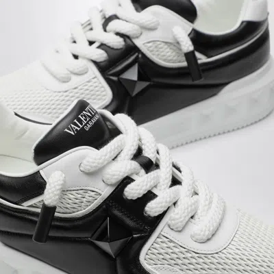 Valentino One Stud Xl Low-top Sneaker In Nappa Leather And Jacquard Toile Iconographe Technical Fabric In White
