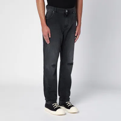 Balmain Black Denim Jeans With Wear Men