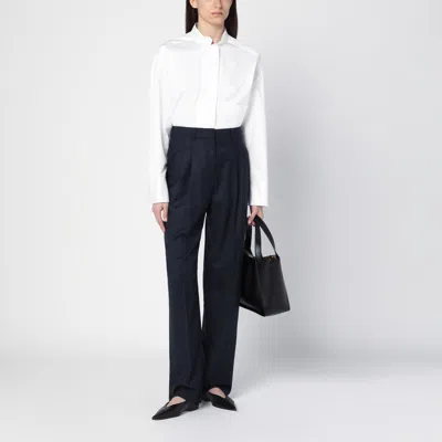 Stella Mccartney Navy Wool Pleated Trousers In Blue