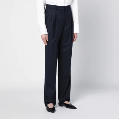 Stella Mccartney Navy Wool Pleated Trousers In Blue