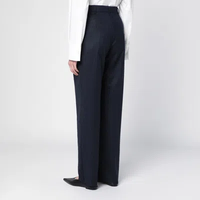 Stella Mccartney Navy Wool Pleated Trousers In Blue