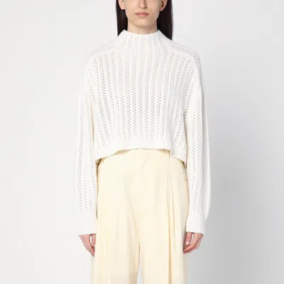Max Mara White Perforated Wool And Cashmere Sweater Women In Beige