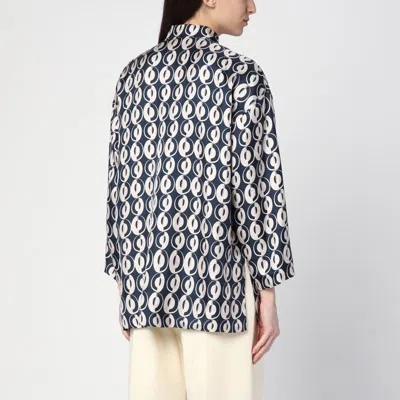 Max Mara Timeless Reversible Patterned Silk Blouse In Blue