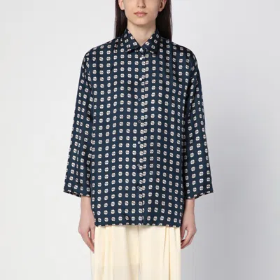 Max Mara Timeless Reversible Patterned Silk Blouse In Blue