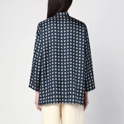 Max Mara Timeless Reversible Patterned Silk Blouse In Blue