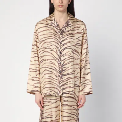 Stella Mccartney Womens Natural Animal-print Long-sleeved Silk Shirt In Beige