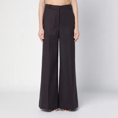 Stella Mccartney Dark Chocolate Wide Leg Pants In Wool In Brown