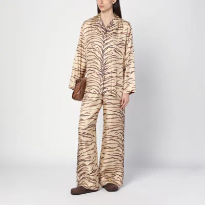 Stella Mccartney Womens Natural Animal-print Long-sleeved Silk Shirt In Beige