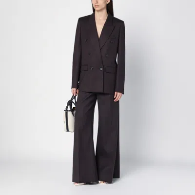 Stella Mccartney Dark Chocolate Wide Leg Pants In Wool In Brown