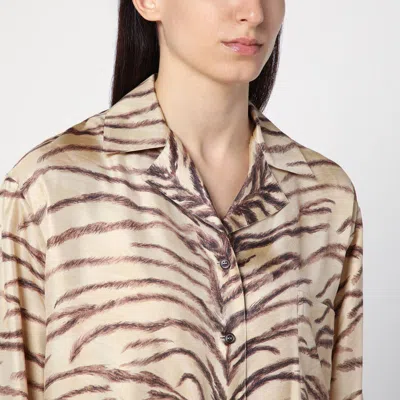 Stella Mccartney Womens Natural Animal-print Long-sleeved Silk Shirt In Beige
