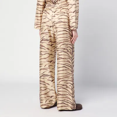Stella Mccartney Tiger Print Wide-leg Silk Pants In Beige