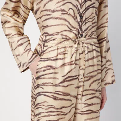 Stella Mccartney Tiger Print Wide-leg Silk Pants In Beige