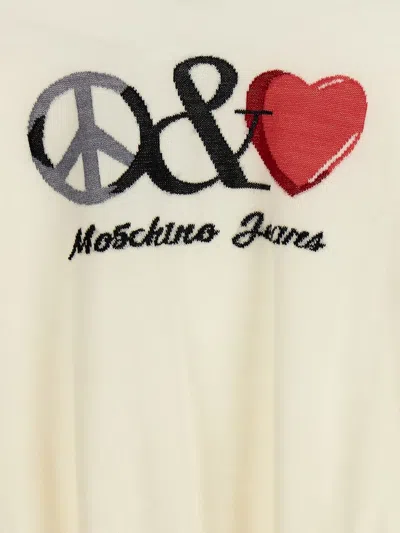 Shop Mo5ch1no Jeans Logo Intarsia Sweater In White