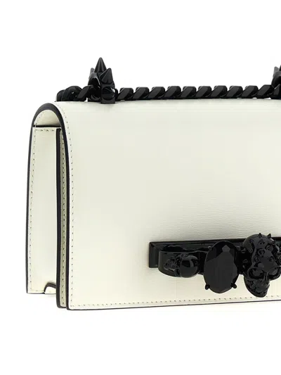 Shop Alexander Mcqueen 'mini Jewelled Satchel' Shoulder Bag In White/black
