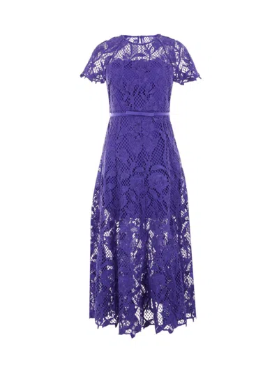 Shop Self-portrait Floral Lace Midi Dress In Blue