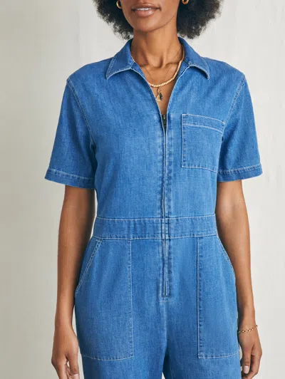 Faherty Linen Denim Jumpsuit In Bay Breeze Wash