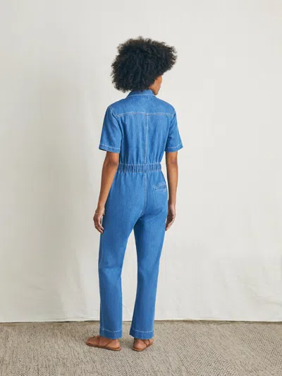 Faherty Linen Denim Jumpsuit In Bay Breeze Wash