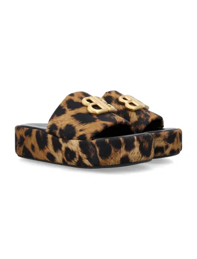 Shop Balenciaga Leopard Print Metallic Signature Slide Sandals In Teal