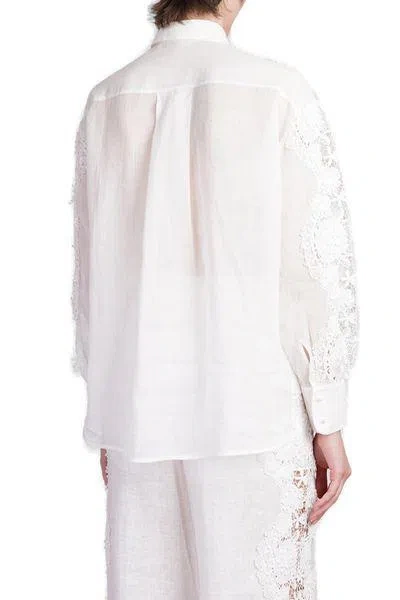 Shop Zimmermann Halliday Floral Lace Linen Blouse In Ivo