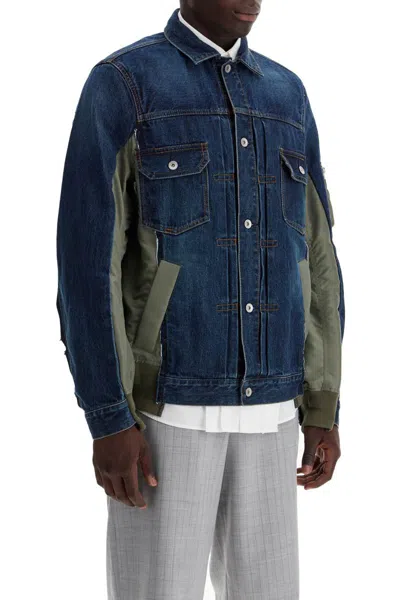 Sacai Patchwork Denim Jacket In Blue