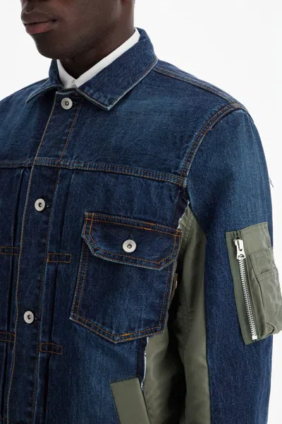 Sacai Patchwork Denim Jacket In Blue
