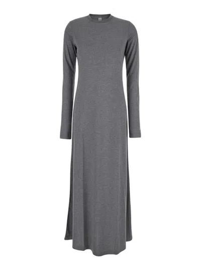 Shop Totême Long Grey Relaxed Dress  In Jersey Woman