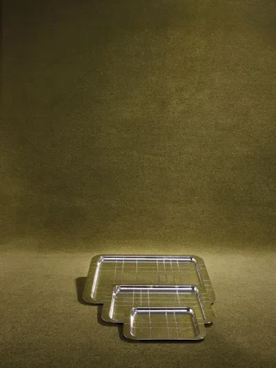 Christofle Check-pattern Rectangular Tray In Silver