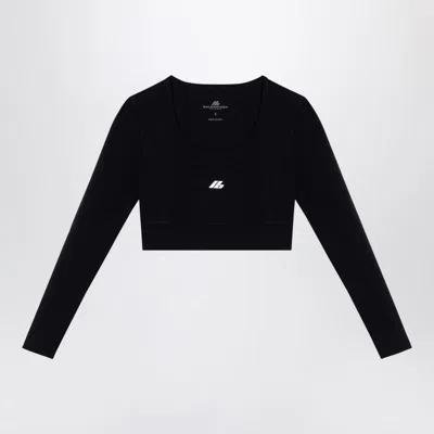 Balenciaga Logo Scoop Neck Cropped Top With Long Sleeves In Black