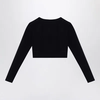 Balenciaga Logo Scoop Neck Cropped Top With Long Sleeves In Black
