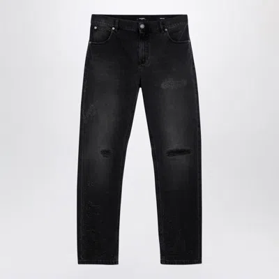 Balmain Black Denim Jeans With Wear Men