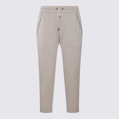 Brunello Cucinelli White Pants With Elastic Drawstring Waist And Monile Detail On The Pockets In Quarzo
