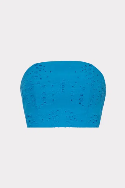 Milly Butterfly Eyelet Strapless Crop Sleeveless Top In Blue