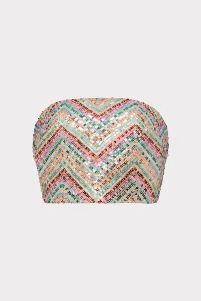 Milly Chevron Sequins Strapless Crop Sleeveless Top In Multicolor