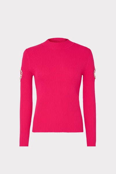 Milly Shoulder Cut Out Knit Mock Neck Long Sleeve Top In  Pink