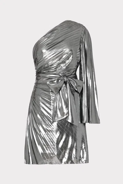 Milly Linden Pleated One-shoulder Lamé Dress In Silver