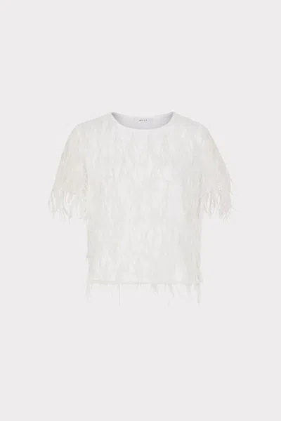 Milly Rava Feather Short Sleeve T-shirt In White