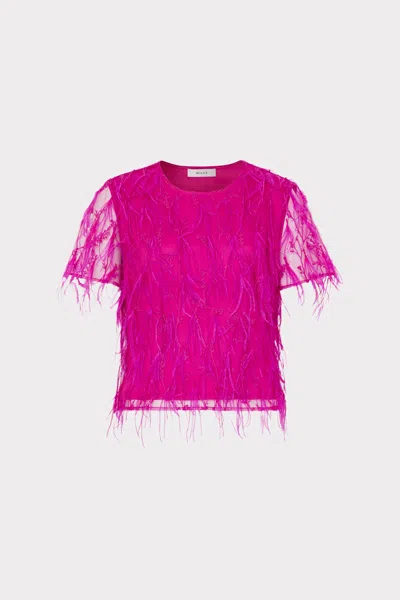 Milly Rava Feather Short Sleeve T-shirt In Fuchsia