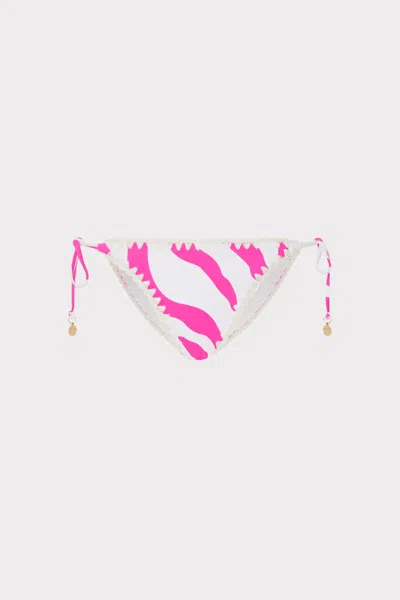 Milly Cabana  Zebra Bikini Bottom In  Pink/ecru