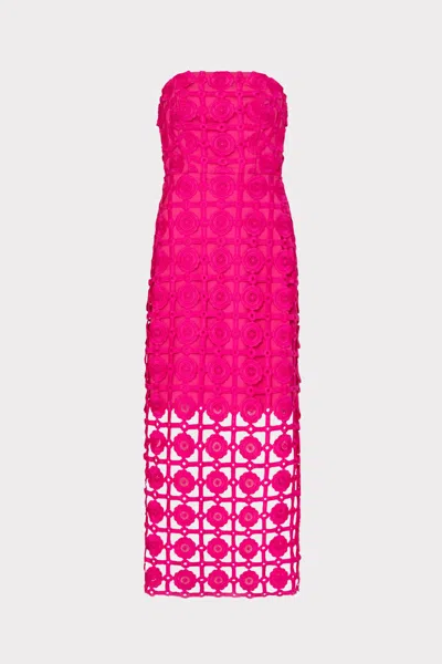 Milly Kait Strapless Tile Lace Midi Dress In  Pink