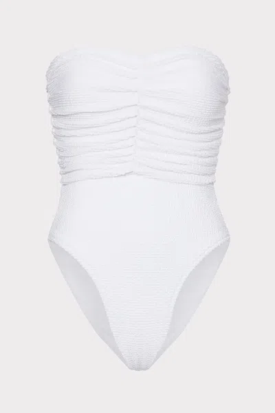 Milly Textured Ruched One Piece Swimsuit In White
