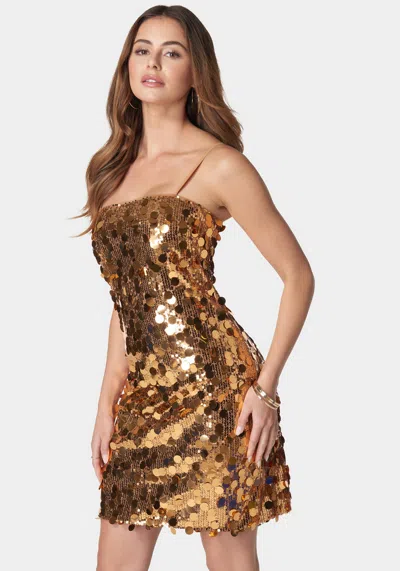 Shop Bebe Sequin Mini Dress In Bronze