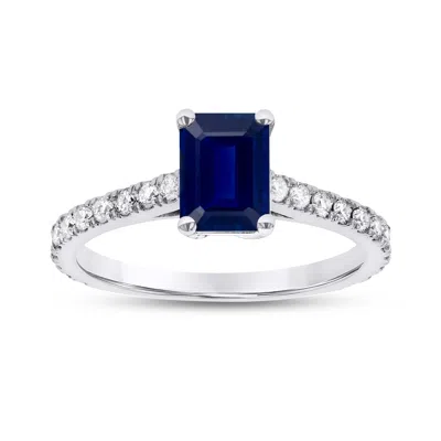 Diana M Jewels 0.36ctw Diamond And Emerald Cut Sapphire Engagement Ring In 14k White Gold In White