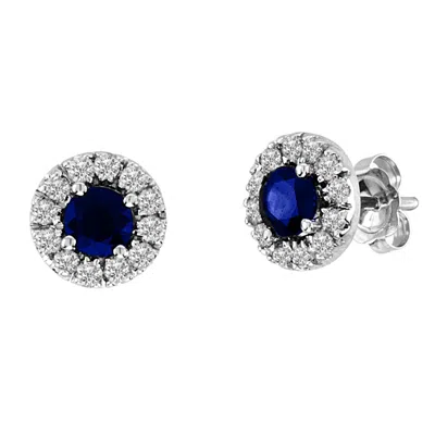 Diana M Jewels 0.93cttw Sapphire And Diamond Halo Earring Set In 14k Gold In White