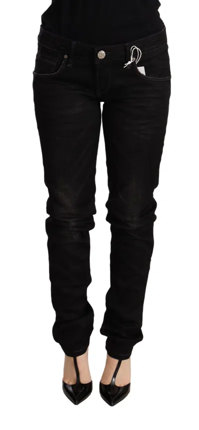 Acht Black Low Waist Skinny Denim Cotton Trouser In Black